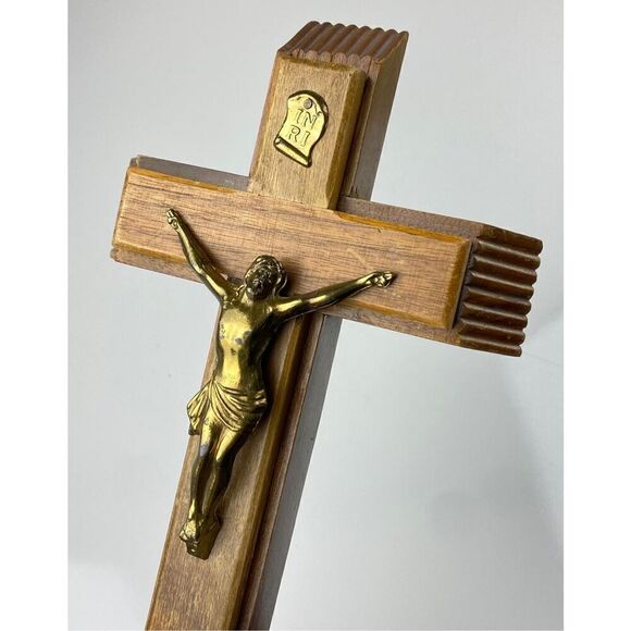 Wooden Cross Set w/ Sliding Lid & Candles Last Rites Sick Call Compartment 12" D - Picture 6 of 11